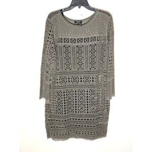 Nic +‎ Zoe Women's Crochet Knit Long Sleeve Dress Neutral Tunic PL Petite Large